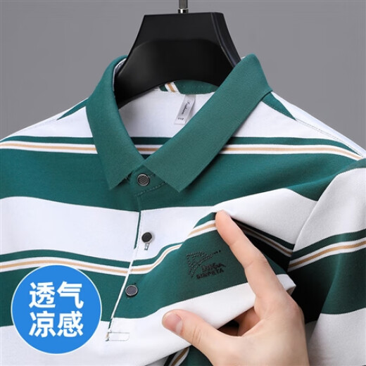 爸爸夏装短袖T恤中老年冰丝男装中老年POLO衫夏季上衣 6636绿色 3XL