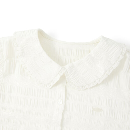 ELLE KIDS children's clothing floral jacquard short-sleeved shirt girls summer new French elegant resort style top pearl white 165 (M)