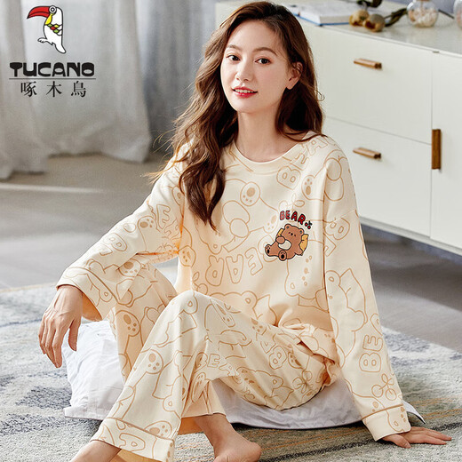Tucano; Specht Pyjamas Frauen Frühlings- und Herbst Pure Cotton Korean Style Cute Lose Long Sleeve großer zweiteiliger Sommer-, Herbst- und Winter-Heimanzug gxt9928 m (vorgeschlagen 75-95jin [Jin gleich 0,5 kg]))