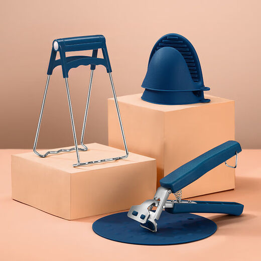 Anti-scald bowl clamp, stainless steel anti-scald bowl clamp, plate lifter, bowl clamp, plate grabber, kitchen handyman, Nordic blue, stable clamping + saving time and effort, silicone anti-slip, 2-piece set, plate lifter + bowl clamp, easy to clamp