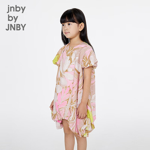 jnby by JNBY新款江南布衣童装A型圆领短袖中长款连衣裙25夏女童1P4G11960 690/杂粉 图案随机 150 cm
