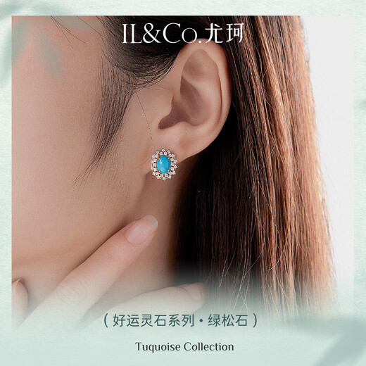 IL&CO Youke S925 Silver Natural Turquoise Pendant Necklace Women's Light Luxury Clavicle Chain Birthday Gift for Girlfriend S925 Silver Turquoise Earrings Pair