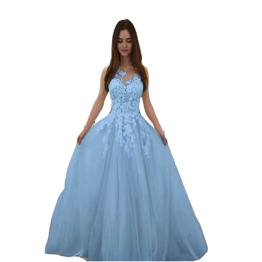 熊司令2025新款婚纱礼服性感蕾丝婚纱礼服三色连衣裙 蓝色 S