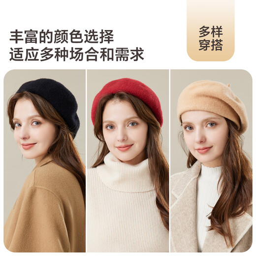 JIUMU pure wool beret autumn and winter warm woolen painter hat Japanese British retro classic versatile hat for women