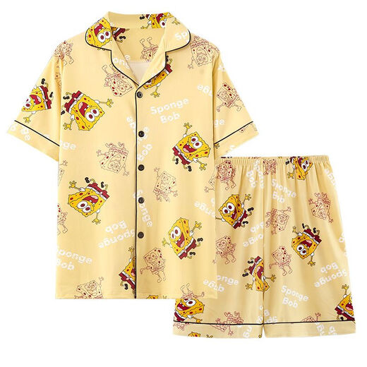 Mu Fengqing men's pajamas summer thin short sleeve shorts cartoon student teenager plus size summer home clothing set [HZ#3271] double short set M [70-100Jin[Jin equals 0.5 kg]]