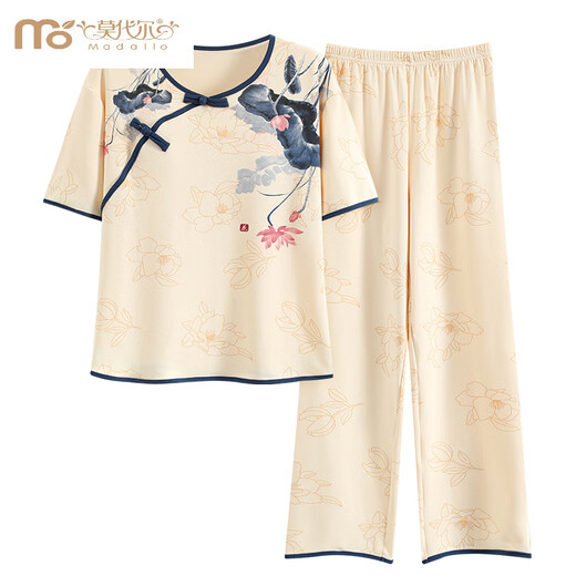 莫代尔女士短袖睡衣套装夏季薄款长裤夏天新中式国风棉家居服可外穿 LZY9905 M (建议75-95斤)