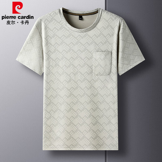 皮尔卡丹（pierre cardin）夏季爸爸短袖t恤薄款男圆领中老年人冰丝中年男士夏装上衣 有口袋 dx-687哈青色 M 165/建议120斤以下