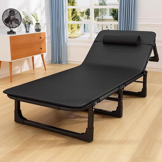 Ailuki Cama plegable japonesa Al aire libre Bed Office Office Simple Portable Hospital Escort Car campamento Sillón Reunión Redonda Reforzada - Negro fresco (ancho 56 cm)