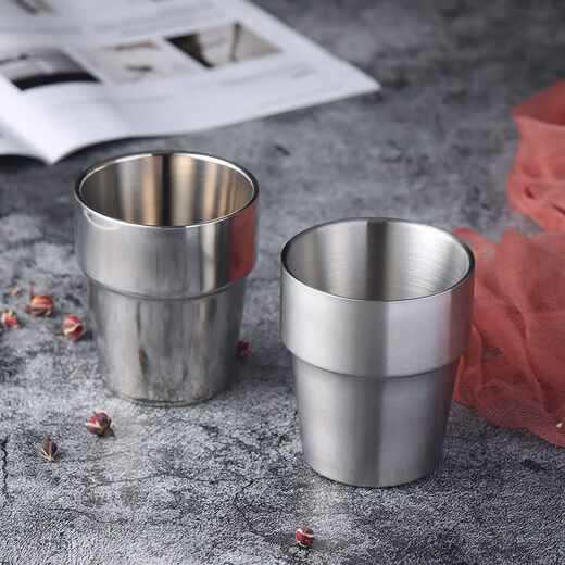 Qinkai 304 Korean stainless steel insulated double-layer drinking cup, anti-scalding and anti-falling beer cup, household children's drinking cup, 304 straight matte small size (180ml)