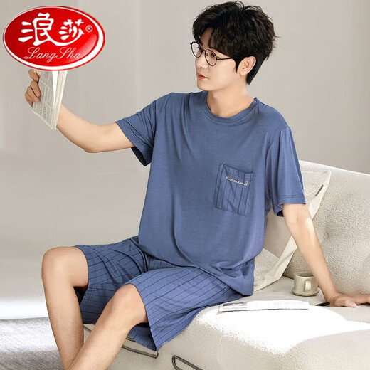 Langsha Modal men's pajamas suit summer shorts shorts thin summer ice silk feel loose casual large size home G[6623] Modal shorts-cool and breathable L [recommended 100-120 Jin[Jin equals 0.5 kg]]