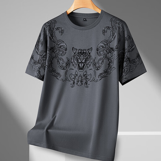 Control de ropa de moda 2025 Summer redondeo de algodón de algodón corto de manga corta más grasa más grasa de media manga delgada Top con estampado suelto nuevo 5012 Black XL