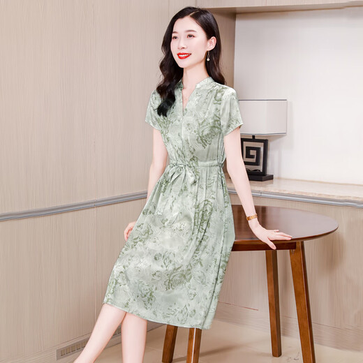 Ehangy International High-end Light Luxury Dress Summer Women's Clothing 2025 New Style Fashionable Slim Medium-Length Mulberry Silk Skirt Gray [High-end Gift Box] L [Suggested 105Jin [Jin equals 0.5 kg] below]