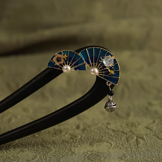 Su Shiliu's classical ethnic style black sandalwood hairpin, new Chinese style retro hairpin, hairpin, birthday gift for girlfriend, double fan bell, sandalwood hairpin