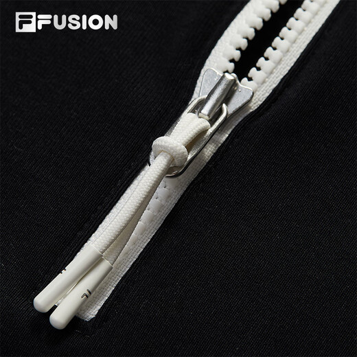 FILA FUSION斐乐潮牌女子针织长袖衫2025秋新款时尚修身半拉链长T 正黑色-BK XS 155/76A/XS