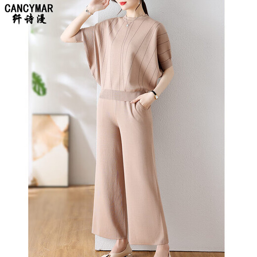 cancymar定制休闲套装女妈妈2025新款两件套气质冰丝短袖中老年女夏装 【旗舰款】9923灰绿 M 【建议85-100斤】