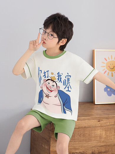 Jungen Pyjamas Sommer Taiyi Real People 2025 Neuer reiner Baumwollkurzärmel-Junge Nezha Thin Big Children süß und lustig N694 Nazha [100% reine Baumwolle] 100 cm/8 Größe [Höhe 85-102 cm]