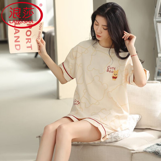 
LangSha pajamas (LangSha) women's summer pure cotton shorts for women can wear the new cotton home clothing set 9855 M