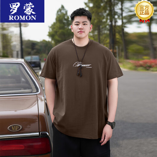 Romon Herren American Casual Locky großarztes T-Shirt für Männermodemarke Fett und Fett plus großer runder Nacken halbärmelig dünn A6623-weiß 2xl (Empfohlen 140-160jin [Jin gleich 0,5 kg]))