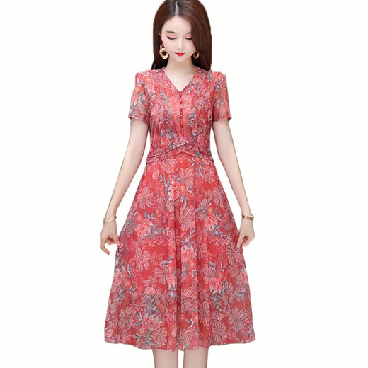 Brand silk dress 2025 spring and summer new mother-wearing Hangzhou mulberry silk floral big brand high-end skirt 9195 blue 2XL