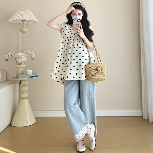 
Jingqi (JOYNCLEON) maternity suit new style maternity top pants pants pregnancy high-end summer clothing for women maternity clothes for women maternity pants summer thin yellow doll shirt + tea lace pants [suit] L