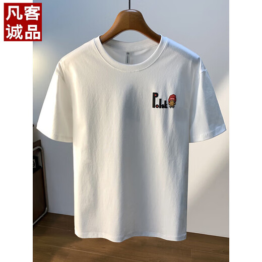 凡客诚品大码200斤圆领短袖T恤男2025年夏季港风印花棉质体恤加肥加大男士 JSW9922白色 M 建议90-108 斤