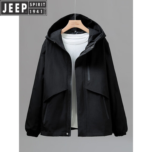 吉普（JEEP）新款春秋外套女短款2025宽松连帽情侣薄款冲锋衣百搭休闲外套上衣 米白色 3XL 建议150-165斤