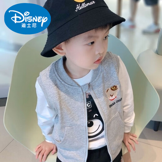 Детский жилет Disney's Spring и осень новый стиль мальчик для мальчика повседневного жилета Top Vest 2025 Летняя модная детская лошадь серая молния 110