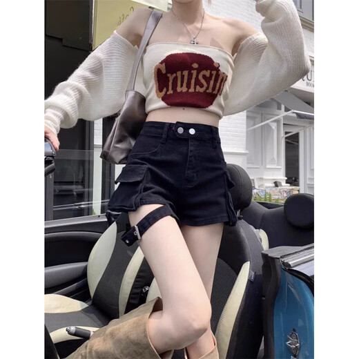 S.SOFEA美式复古高腰短裤显瘦百搭阔腿牛仔裤广州十三行 咖色 5155 S