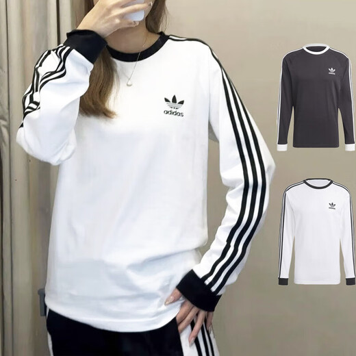 阿迪达斯 （adidas）三叶草男女25新款圆领透气运动长袖t恤IA4879 4877 黑色/ia4877 L 180CM/135-155斤
