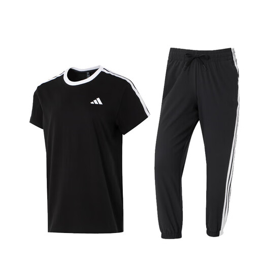 
Adidas women's sports suit 25 summer new simple casual round neck short-sleeved T-shirt running breathable sports pants trousers two-piece set/simple trend L