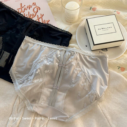 4条装纯欲风蕾丝内裤女性感少女无痕桑蚕丝抗菌女生禁欲系三角裤 Y3899-黑色 M 80-100斤