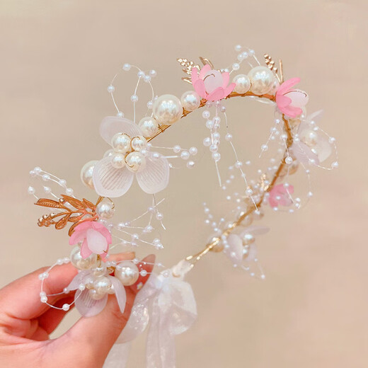 Children's princess hair accessories, girl's crown tiara, princess garland, flower girl headband, girl's super fairy pearl butterfly headband, white pearl flower headband/piece