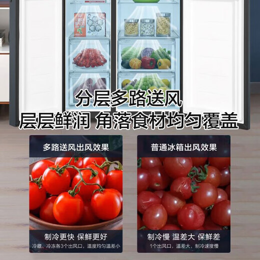 Haier refrigerator double door 616 liters household first-class energy efficiency frequency conversion air-cooled frost-free large capacity side-by-side door sterilization and odor removal national subsidy trade-in 616WGHSSEDC9 air-cooled frost-free丨black gold purification丨precisely controlled multi-channel air supply