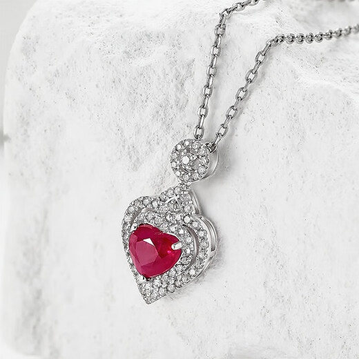 HEEKAIYI Ruby Necklace Women's Heart-Shaped 18K Gold Diamond Pendant Chinese Valentine's Day Birthday Gift for Wife and Girlfriend Selected Heart-Shaped Ruby Necklace - 1 Carat