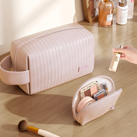 Bonnymeijia cosmetics storage bag cream style portable shell toiletry storage bag-apricot pink