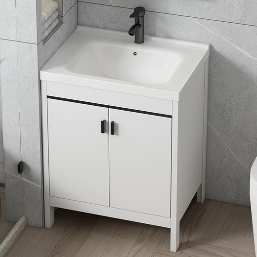 Dafify kleine Wohnungswaschbeckenschrank kombinierte bodengesteuertes Badezimmerschrank Keramik integriertes Becken Badezimmer Waschbecken Waschbecken Pool weiße Tür plus Quadratspiegel 4837 cm