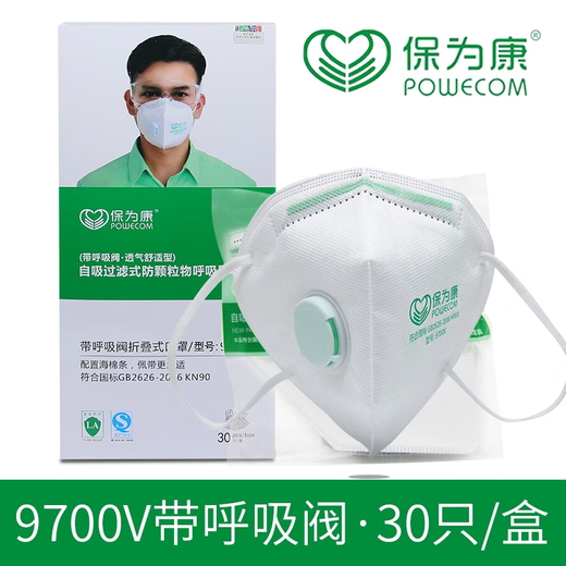 保为康德国工艺口罩一次性呼吸阀防尘防雾霾防护型过滤打磨工业灰尘 9700V耳带白色带阀_300只_【一整件】