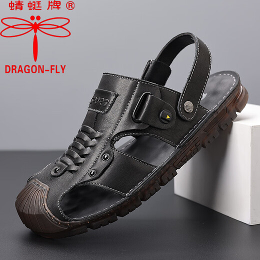 Dragonfly brand top layer cowhide bag sandals men's new leather summer beach shoes soft sole beef tendon sole dad sandals two wear 6908 brown 41