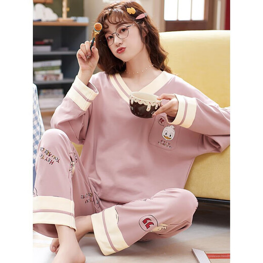 Chang Luzhu Damen New Home Clothing Set 2024 Tage Süßes großer Sommer Langarm Herbst und Winter reines Baumwollpyjamas Frühling und Herbst OY693 L (geeignet für Gewicht 98-120 Jin [Jin gleich 0,5 kg]))