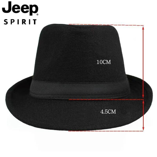 JEEP SPIRIT Top Hat Men's British Gentleman Temperament Old Man Hat Autumn and Winter Top Hat Woolen Top Hat Warm Stage Jazz Hat Middle-aged and Elderly Hat Black/Gentleman Top Hat L (within 57.5-60cm)