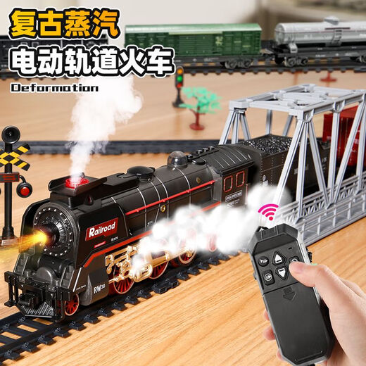 I Control remoto eléctrico para niños Tren de vapor retro Juego de autos de seguimiento de cuero verde simulado Modelo de tren Boy Cambio de riel de tren 99*185 cm con 4 autos control remoto + electricidad - La versión de carga de la caja de regalo puede ser cualquier D