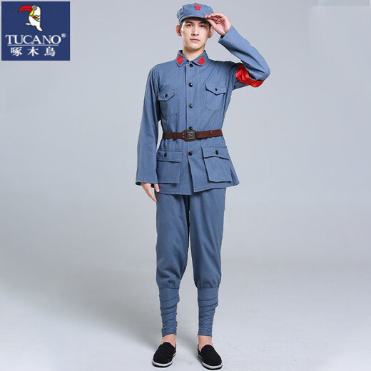 Woodpecker (TUCANO) Red Army Cotton and Linen Performance Costumes Eighth Route Army Adult Children New Fourth Army Anti-Japanese War Performance Male and Female Suit Stage Cotton and Linen Gray Eighth Route Army XL 180