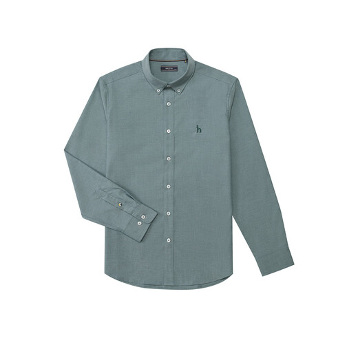 HAZZYS Herren Herbst Business Casual Herrenhemden Einfarbig Einfaches Langarmhemd Herren ASCZK1BCF10 Dunkelgrün DG L (175/96A 48)