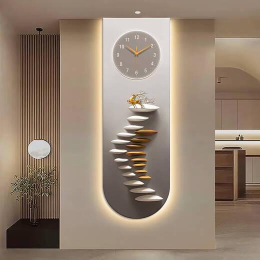 咏幻步步高升U型精雕玄关装饰画麋鹿好寓意暖光背景壁灯画 X4877 70*210UV精雕++暖光灯画