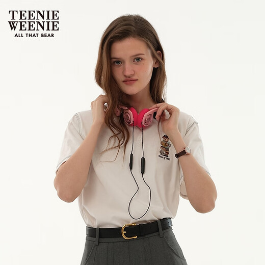 Teenie Weenie Bär Frauen T-Shirt 2025 Frühling und Sommer Neue Mode Dopamin Lose Kurzarm Top Elfenbein Weiß M.