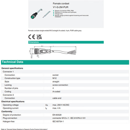 Yue Changsheng Pepperl+Fuchs connecting cable plug V1-W-BK V1-W-2M-PUR V1-W-PG9 male and female connecting cable V1-G-B V15-G-2M-PVC