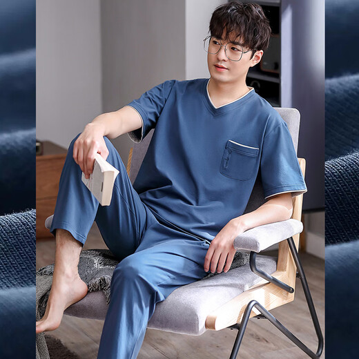 Modal Herren Pyjamas für Sommer Dünne kurzärmelige Hosenanpassungen für Sommer-Teenager große Heimkleidung für Outdoor-Verschleiß LS2679 Kurzlänge 3xl Herrenempfehlung 160-180jin [Jin entspricht 0,5 kg]