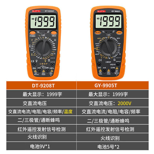川宇9208T9905T高精度数字万用表2000V高压矿场数显防烧表 GY-9905T标配(2000V高压