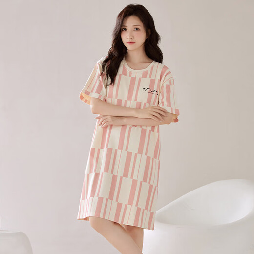 Langsha Nightgown's Women's Pure Cotton Короткие рукава с грудной клеткой 2025 Повседневная тонкая женская платья средней длины пижама Лето x12532 с грудной клеткой l