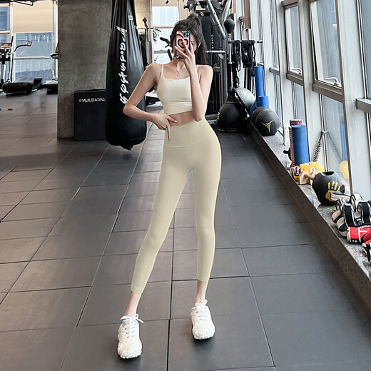 LULULMCCTN high-waist butt-lifting yoga pants for women, abdominal control, Pilates training, running sports, naked fitness pants, lead gray S